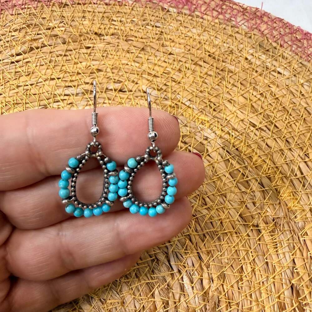 Bohemian Teardrop Dangle Earrings with Turquoise-Colored Beaded Accents